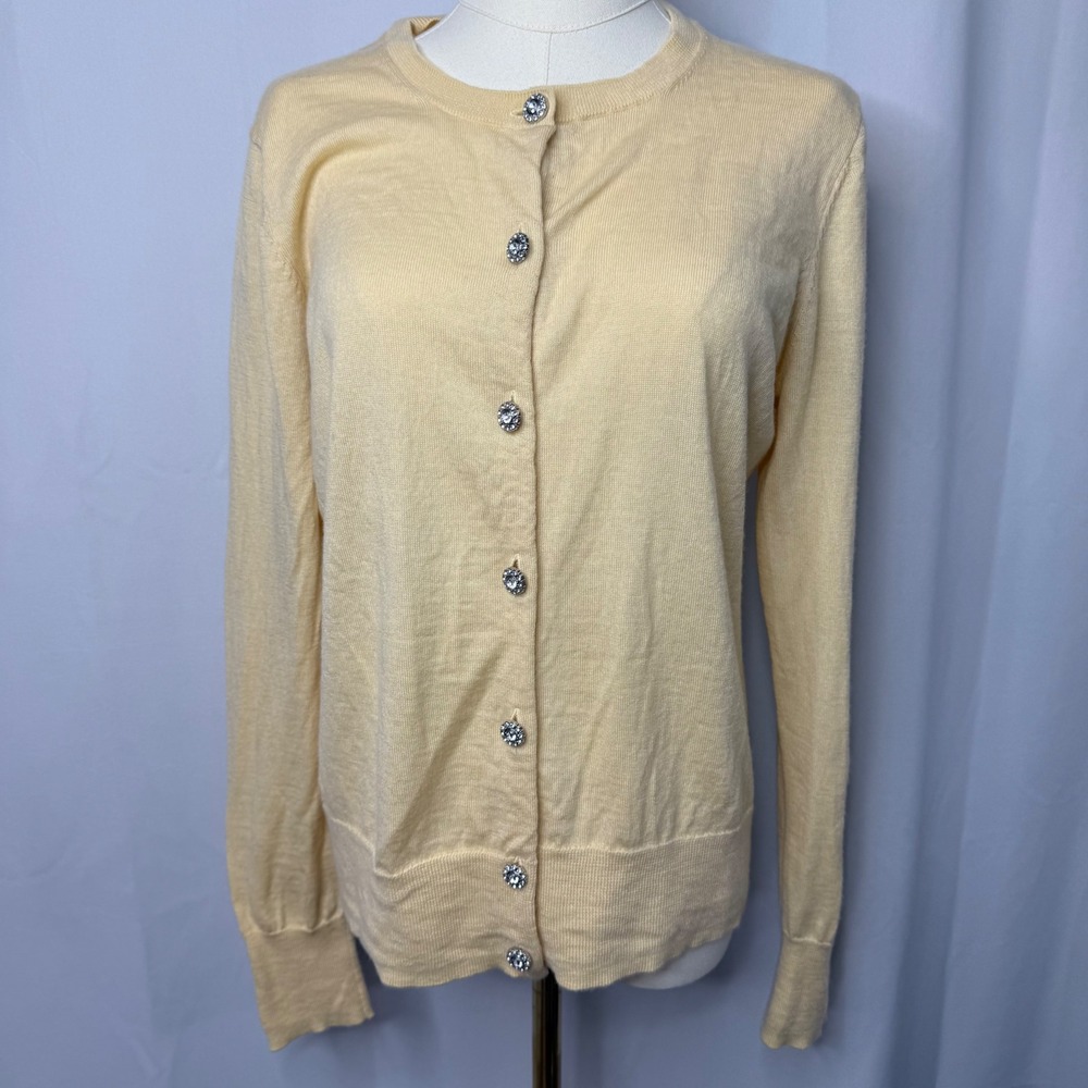 Pendleton Merino Wool Cardigan Sweater Yellow Rhinestone Button Womens Large
